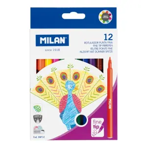 Milan Pack de 12 Rotuladores Punta Fina 2mm Tinta al Agua Colores Surtidos