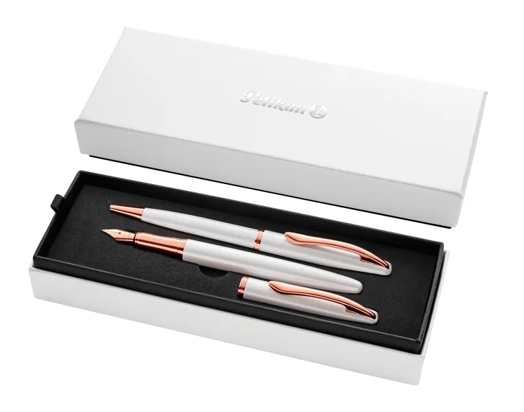 Pelikan Jazz Noble Set de Bolígrafo y Estilográfica con Estuche de Regalo Color Perla