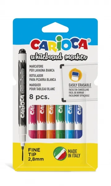 Carioca Pack De 8 Rotuladores Para Pizarra Blanca - Punta Fina De Ø 2.8Mm - Secado Rapido - Se Borra Facilmente - Colores Surtidos