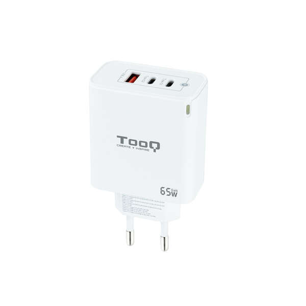 Tooq Cargador De Pared Gan 2 Usb-C/Pd + Usb-A/Qc 65W - Color Blanco