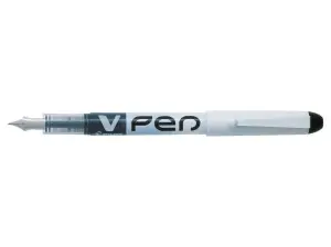 Pilot Pluma Estilografica V-Pen Desechable Tinta Liquida - Punta de Acero - Trazo de 0.5mm - Color Negro