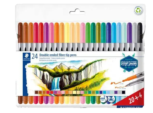Staedtler Pack de 24 Rotuladores de Doble Punta - Colores Surtidos, Resistente a la Presión