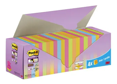 Post-it Super Sticky Pack de 24 Blocs de 90 Notas Adhesivas Reposicionables 76x76mm Colores Surtidos