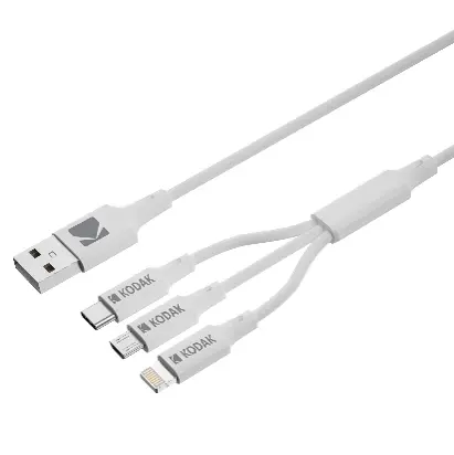 KODAK Cable USB-A 3 en 1 1m Lightning MicroUSB USB-C