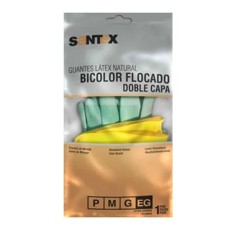 Santex Guantes De Latex Talla M - Doble Capa - Interior Algodon Flocado - Palma Y Dedos Texturizados - Conforme (Ue) 2016/425 - Color Verde/Amarillo