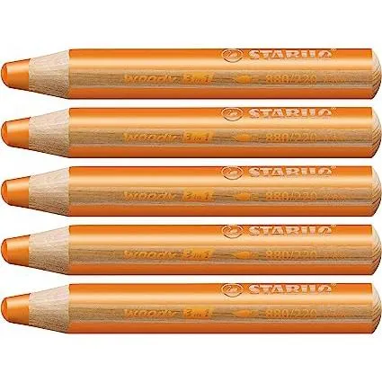 Stabilo Lápices De Colores Woody 3 En 1 Naranja Estuche 5 Ud