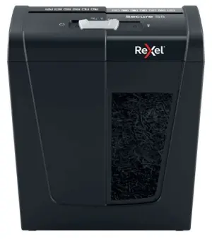 Rexel Secure S5 Destructora de Papel Manual Corte en Tiras P-2 - Destruye hasta 5 Hojas - Capacidad de la Papelera 10L - Color Negro