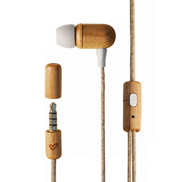 Energy Sistem Auriculares Eco Cherrywood - Mini Jack - Madera Sostenible - Cable De Cañamo - Microfono - Control De Conversacion - Color Marron