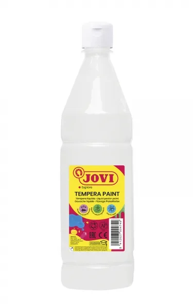 Jovi Tempera Paint Tempera Liquida 1000Ml - Base Agua - Lista Para Usar - Alto Poder Cubriente - Secado Rapido - Excelente Fluidez - Adherencia En Multiples Superficies - Color Blanco
