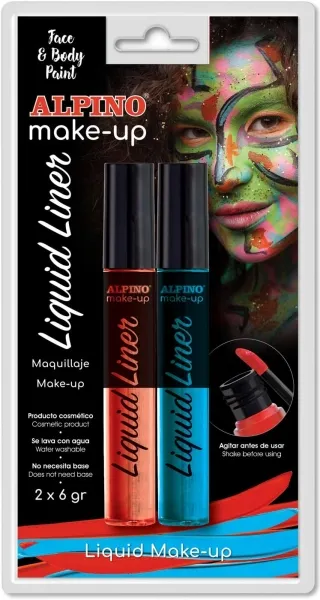Alpino Make-Up Liquid Liner Pack de 2 Botes - Colores Azul y Rojo, Lavable con Agua