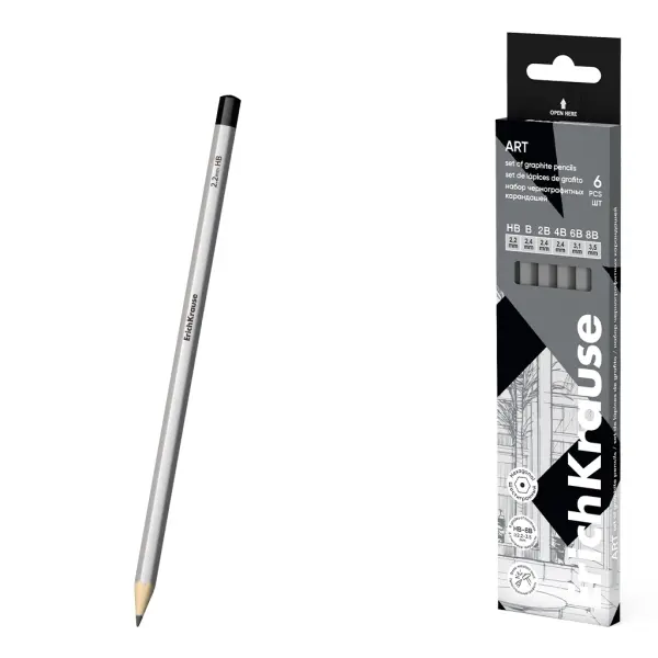 ErichKrause Art Pack de 6 Lápices de Grafito Durezas HB-8B Cuerpo Hexagonal