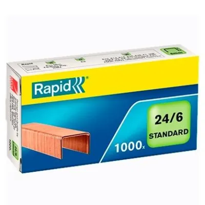 Rapid Grapas Estándar 24/6 Cobreadas - Caja de 1000 Unidades
