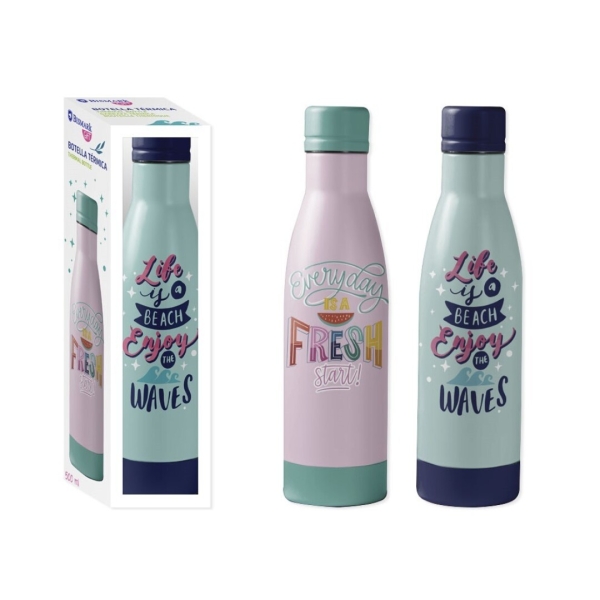 Bismark Botella Termica 500Ml - Aislamiento De Vacio De Doble Pared - Tapon Hermetico - 2 Modelos Diferentes