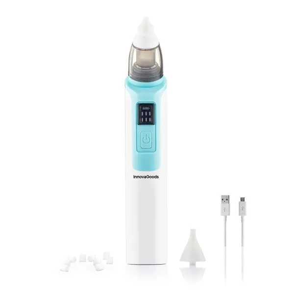 InnovaGoods Nizi Aspirador Nasal Para Bebés Silencioso 6 Velocidades Recargable Blanco y Azul