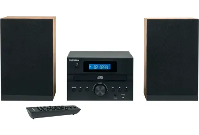 Thomson MIC123BT Micro Cadena 50W Bluetooth - Reproductor de CD, Radio FM - Tecnologia Bass Boost - Mando a Distancia - Color Negro/Madera