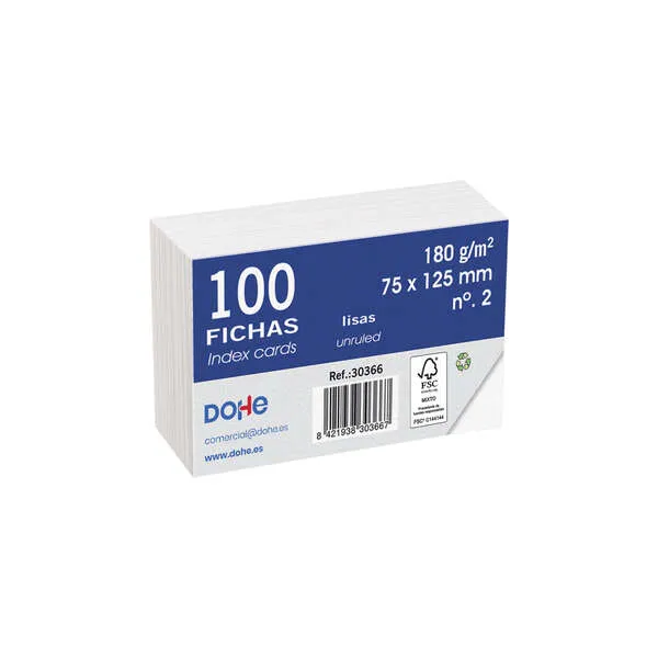 Dohe Fichas de Cartulina Offset Blanca 180g Paquete de 100 Unidades