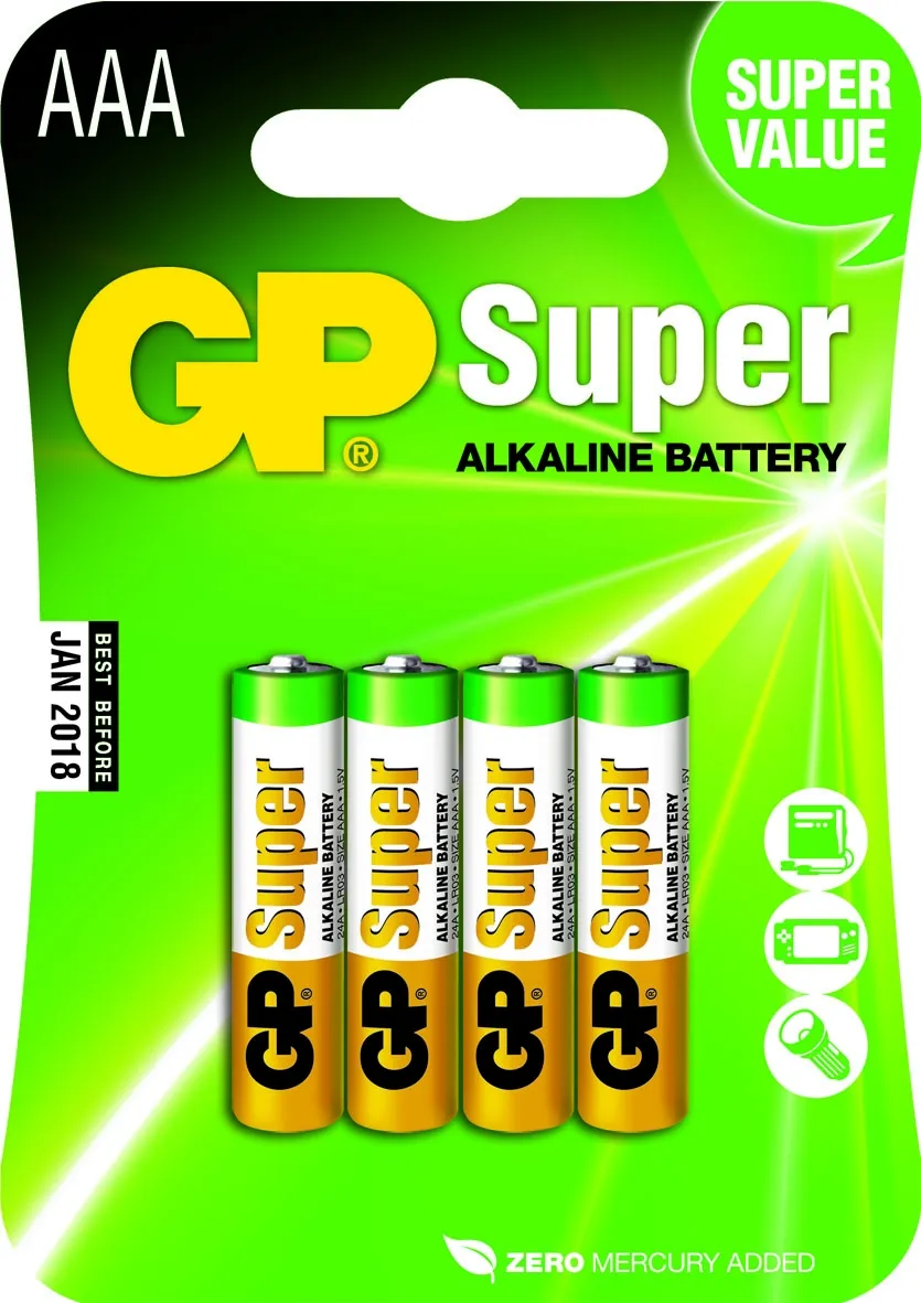 GP Pack de 4 Pilas Super Alcalinas LR03 AAA 1.5V