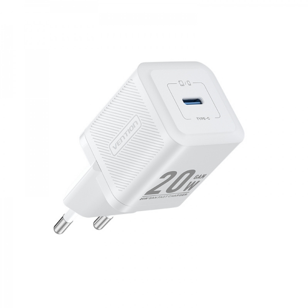 Vention Cargador De Pared Gan Usb-C 20W - Carga Rapida Eu - Color Blanco