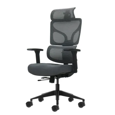 Oqonos Cherg 011 Silla de Oficina Ergonomica con Reposacabezas Ajustable y Malla Elastica - Gris