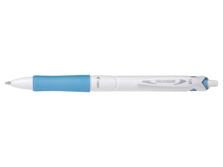 Pilot Boligrafo De Bola Retractil Acroball Purewhite - Recargable - Fabricado Con Plastico Reciclado - Punta Redonda 1Mm - Trazo 0.28Mm - Grip Ergonomico - Color Azul Claro