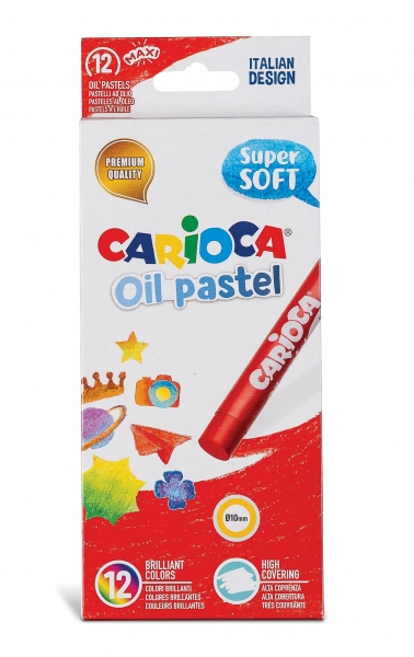 Carioca Pack De 12 Pasteles Al Oleo - Maxi Cuerpo Ø 10Mm - Lavables - Resistentes A La Luz - Faciles De Mezclar - Uso En Papel, Carton, Tela Y Madera - Colores Surtidos