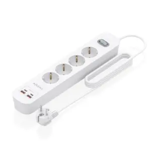 Aisens Regleta 4 Tomas Schuko con 2xUSB-C y 2xUSB-A, 1.4m, Interruptor LED, Power Delivery, Qualcomm 3.0, Blanco