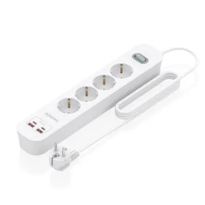 Aisens Regleta 4 Tomas Schuko con 2xUSB-C y 2xUSB-A, 1.4m, Interruptor LED, Power Delivery, Qualcomm 3.0, Blanco