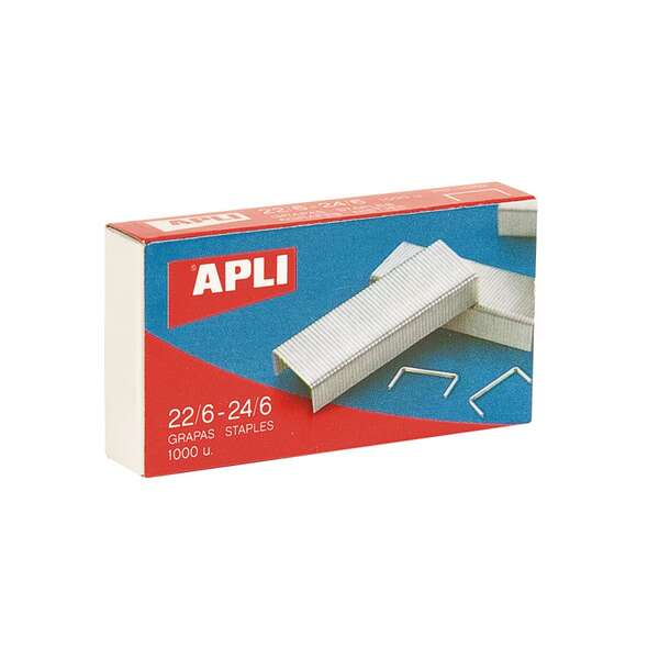 Apli Grapas 22/6 - 24/6 Galvanizadas - Capacidad De Grapado Aprox 20 Hojas - Caja De 1000 Grapas