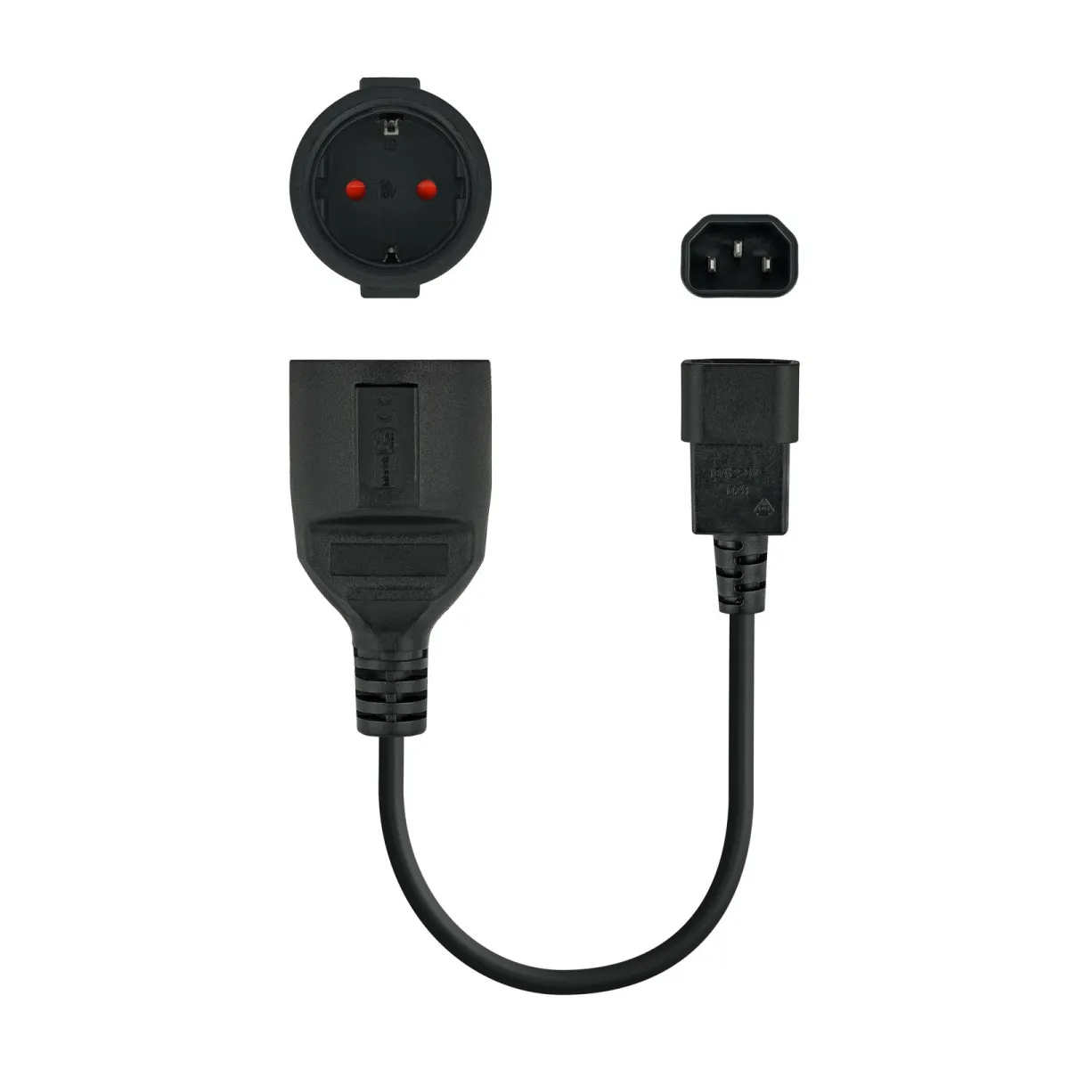 Nanocable Cable Adaptador para SAIs C14 Macho a CEE7 Hembra 16A 0.25m - Color Negro
