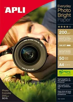 Apli Papel Fotográfico Everyday Photo Brillo A4 200g Inkjet Paquete 50 Hojas
