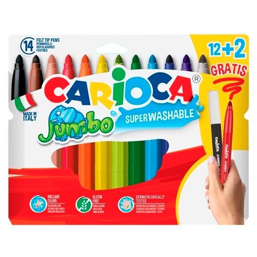 Carioca Rotuladores Jumbo Super Lavables C/Surtidos Estuche 12+2 Ud Gratis
