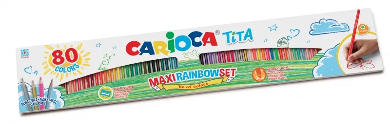 Carioca Tita Maxi Rainbow Pack De 80 Lapices Hexagonales De Colores - Mina Ø 3Mm - Colores Brillantes Y Lavables - Escritura Blanda - Colores Surtidos