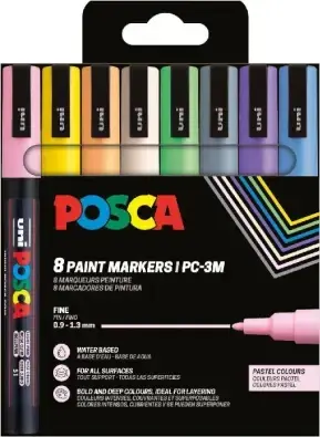 Posca PC3M Pack de 8 Marcadores de Pintura Punta Cónica 0.9-1.3mm Colores Pastel