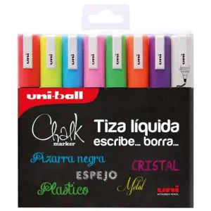 Uni-Ball Marcador De Tiza Líquida Chalk PWE-5M/8P Blíster 8 Colores Surtidos