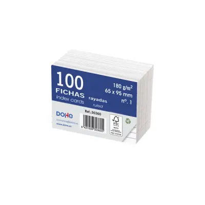 Dohe Fichas de Cartulina Offset Blanca 180g 100x200mm Rayadas Paquete 100 Fichas