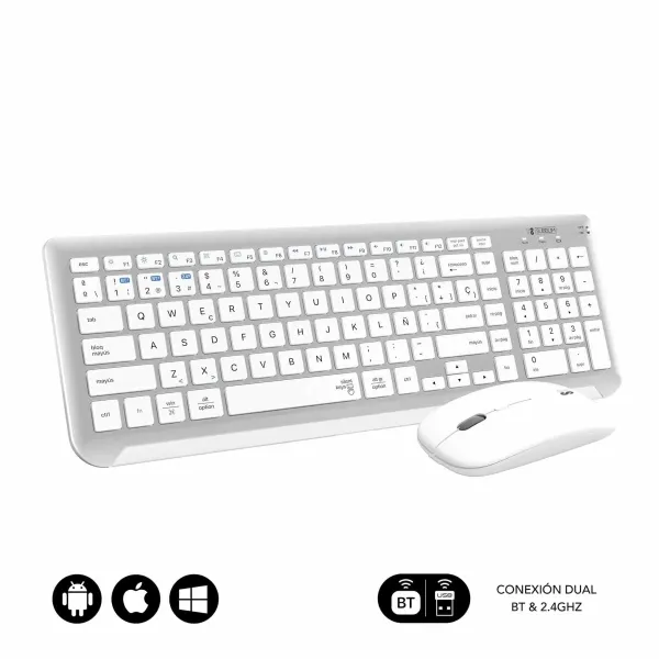 Subblim Combo Dual Prestige - Teclado Y Raton Inalambricos - Bluetooth Y 2.4G - Funcionamiento Silencioso - Color Blanco Plata
