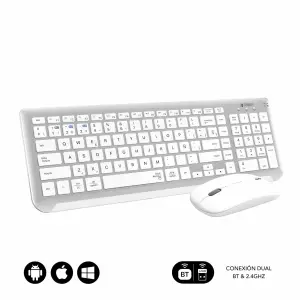 Subblim Combo Dual Prestige - Teclado y Ratón Inalámbricos Bluetooth y 2.4G - Color Blanco Plata