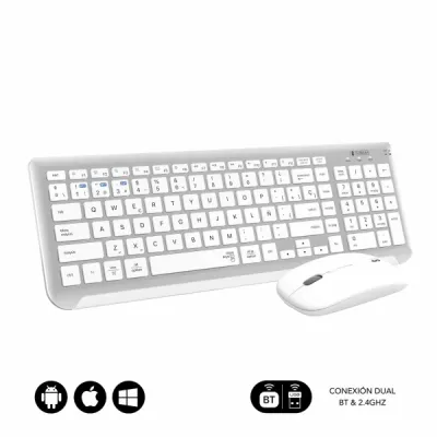 Subblim Combo Dual Prestige - Teclado Y Raton Inalambricos - Bluetooth Y 2.4G - Funcionamiento Silencioso - Color Blanco Plata