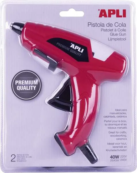 Apli Pistola De Cola Termofusible 40W Para Barras De Ø11Mm - Incluye 2 Barras De Cola De Ø11Mm X 10Cm - Color Rojo