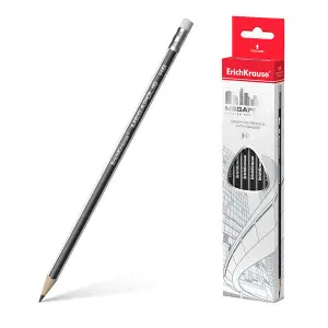 ErichKrause Megapolis HB Lápiz de Grafito Triangular con Goma de Borrar, Madera Seleccionada, Resistente al Impacto
