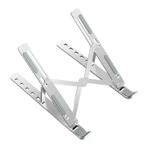 Ewent EW1266 Soporte Plegable de Viaje - Aleacion de Aluminio - Eleva de 5 a 15 cm tu Portatil - Color Plata