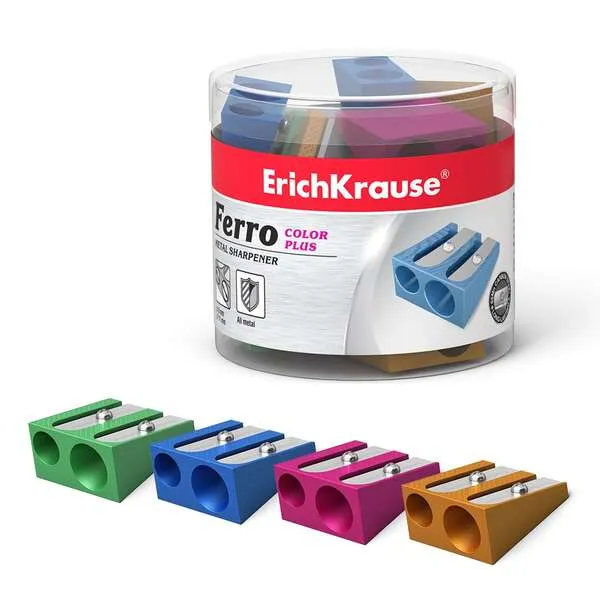 Erichkrause Ferro Color Plus - Sacapuntas Doble De Aluminio - Agarre Ergonomico - 8Mm Y 11Mm De Diametro - Color Surtido