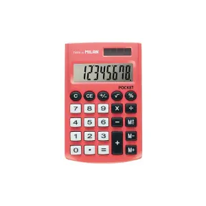 Milan Calculadora de Bolsillo con Pantalla de 8 Dígitos y Teclas de Memoria - Color Rojo