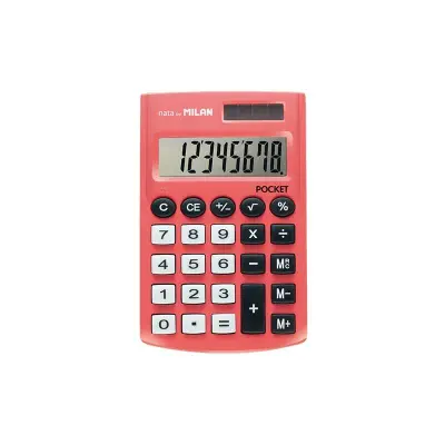 Milan Calculadora de Bolsillo con Pantalla de 8 Dígitos y Teclas de Memoria - Color Rojo