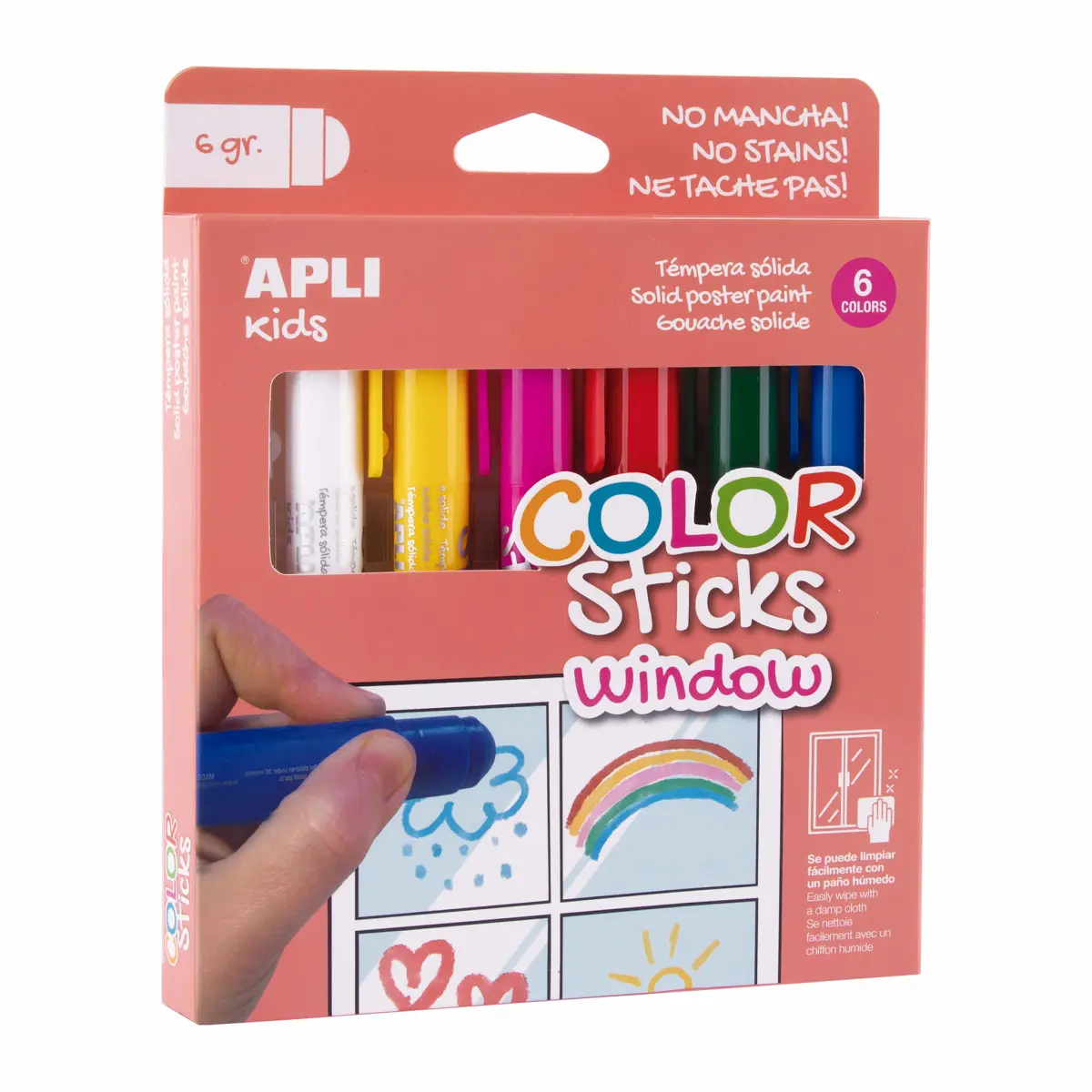 Apli Kids Color Sticks Pack de 6 Temperas Sólidas para Cristales - Colores Surtidos