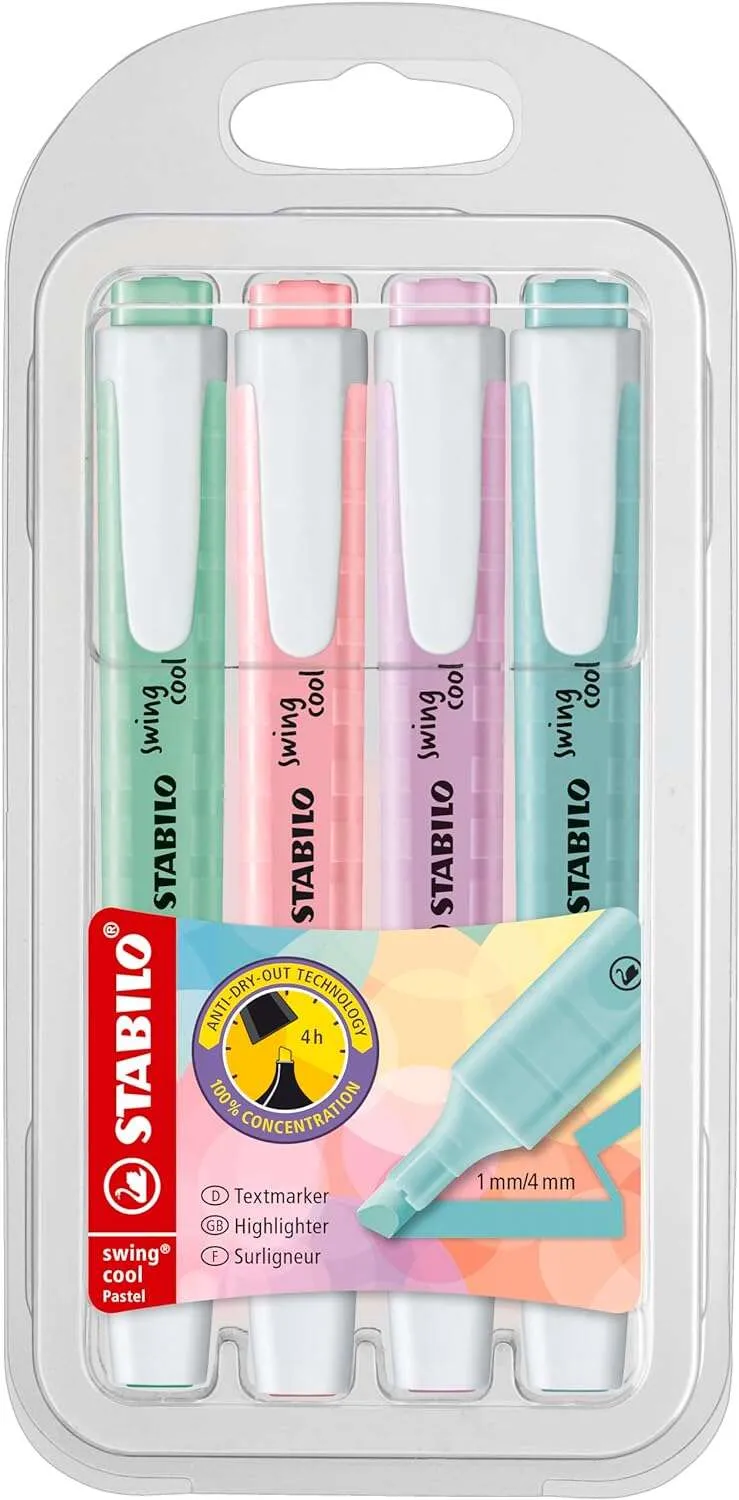 Stabilo Marcador Fluorescente Swing Cool Pastel Surtido Blíster 4 Unidades