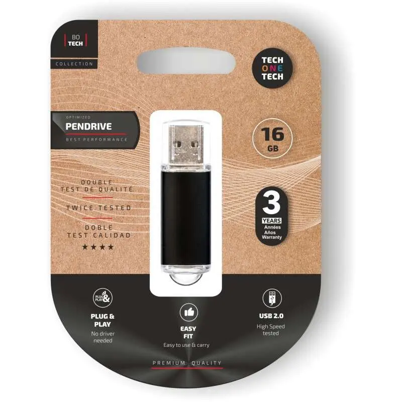 TECH ONE TECH Pendrive 16GB USB 2.0 Negro