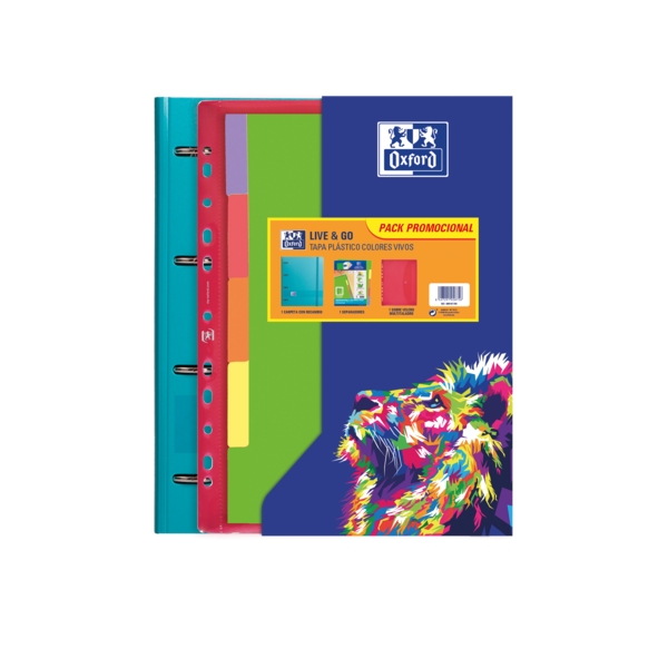 Oxford Live & Go Carpeta Europeanbinder A4+ Con Recambio Cuadricula 5X5 + Separadores + Sobre Multitaladro - Ideal Para Organizar Documentos - Colores Vivos Surtidos