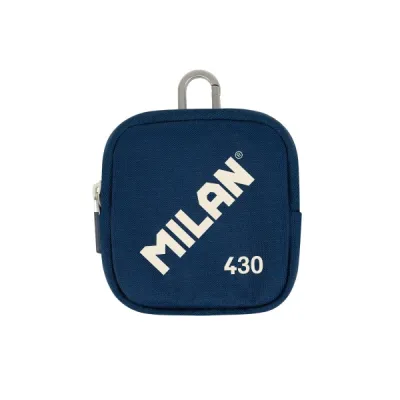 Milan Monedero Pequeño 10,3x10x2,5cm con Cierre de Cremallera y Mosquetón Aluminio Azul Marino