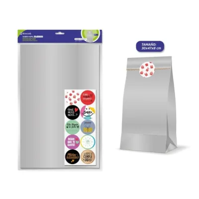 Bismark Pack De 10 Sobres Papel Kraft 50Grs Con 10 Pegatinas Para Cierre - Medidas 30X47X8Cm - Ideal Para Regalos - Color Plata